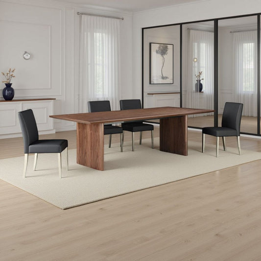 Tommy 94 Inch Dining Table, Rectangular Top, Wide Panel Legs, Walnut Brown By Casagear Home