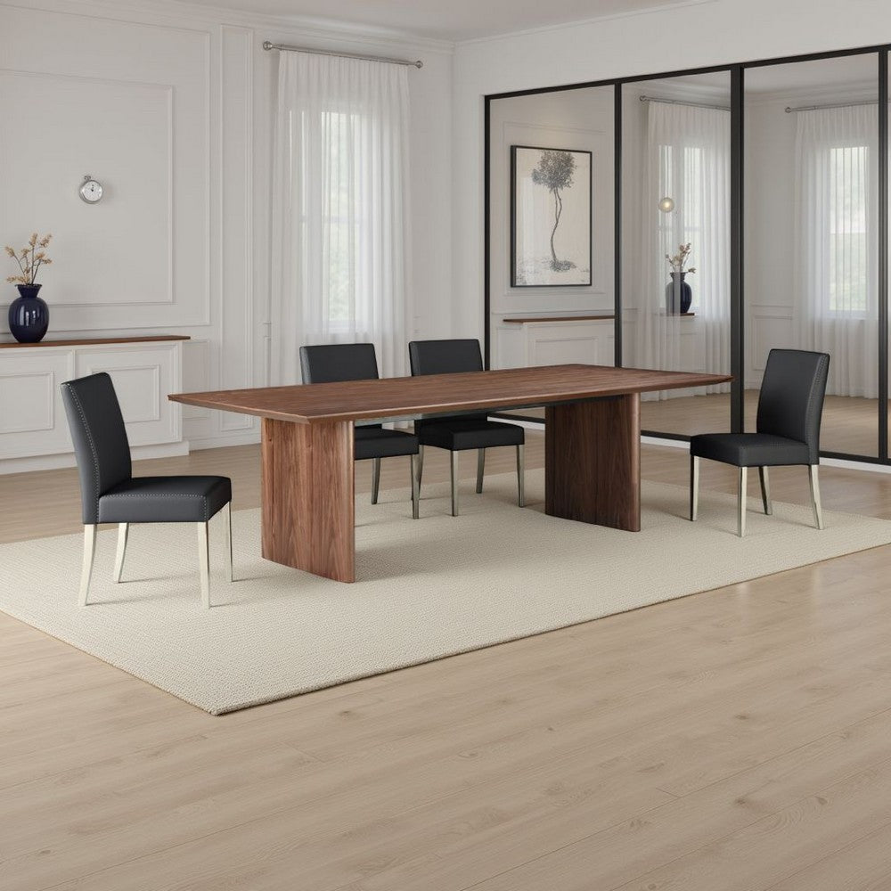 Tommy 94 Inch Dining Table, Rectangular Top, Wide Panel Legs, Walnut Brown By Casagear Home