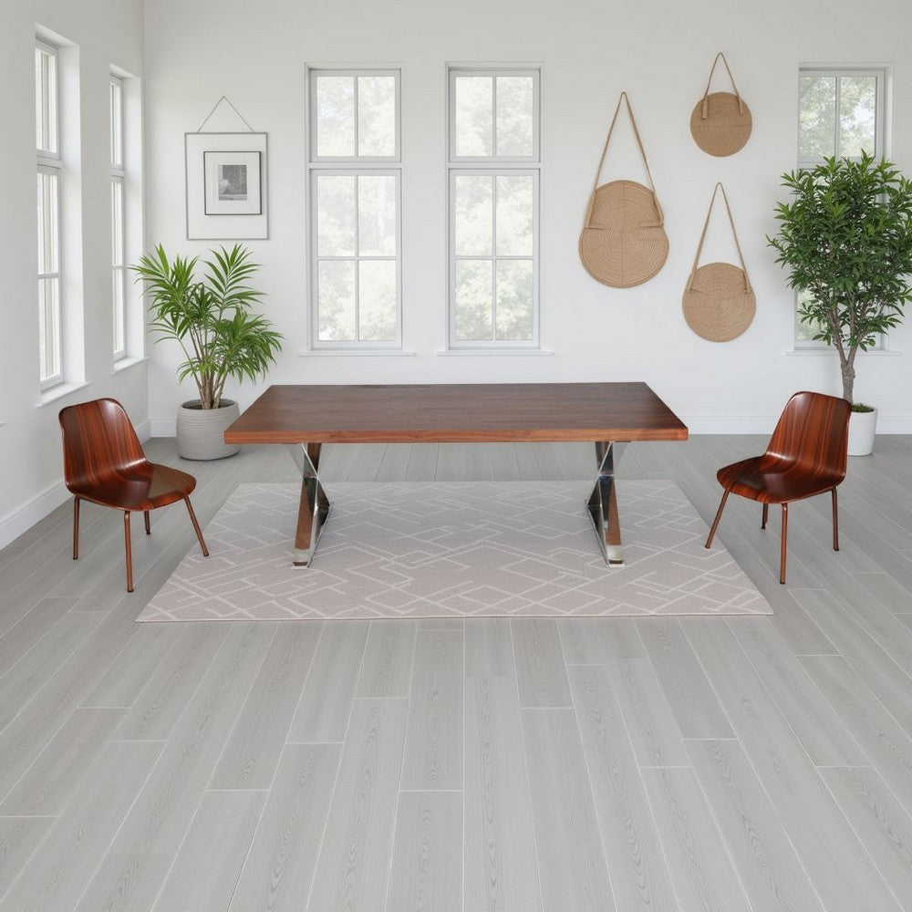 Rix 87 Inch Dining Table, X Chrome Legs, Walnut Brown Rectangular Wood Top By Casagear Home