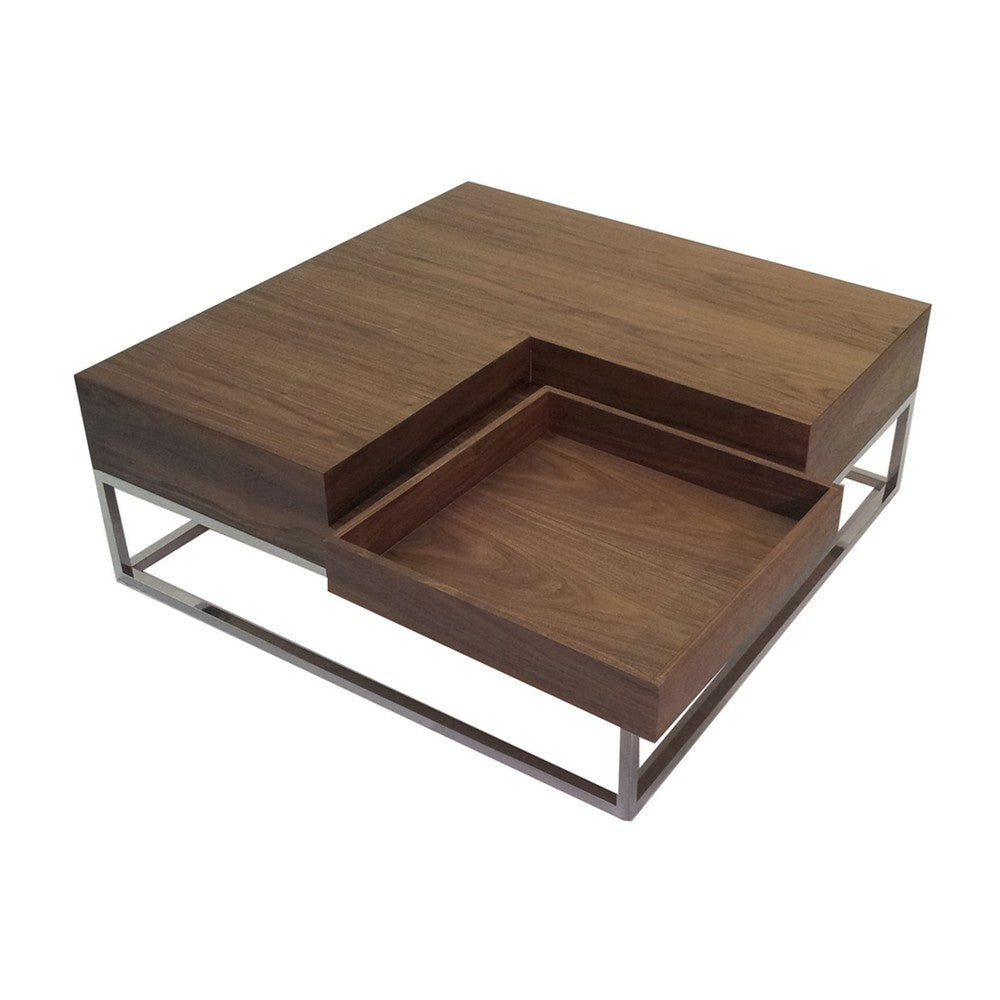 Rina 35 Inch Coffee Table Removable Square Wood Tray Storage Steel Base By Casagear Home BM316911