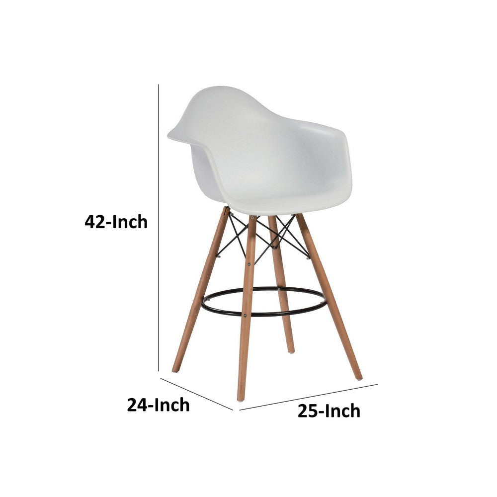 Ben 30 Inch Barstool Chair Set of 2 White Curved Seat Brown Wood Legs By Casagear Home BM316912