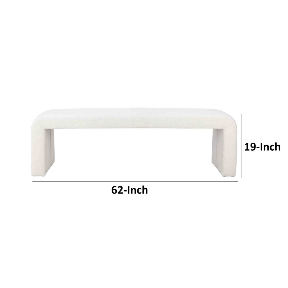 Jea 62 Inch Accent Bench, Plush White Boucle Upholstery, Wide Panel Legs By Casagear Home