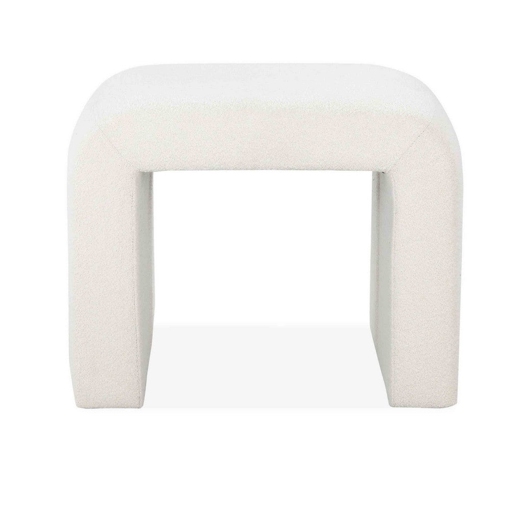 Jea 24 Inch Accent Stool, Soft Cushioned Seat, White Boucle, Panel Legs By Casagear Home