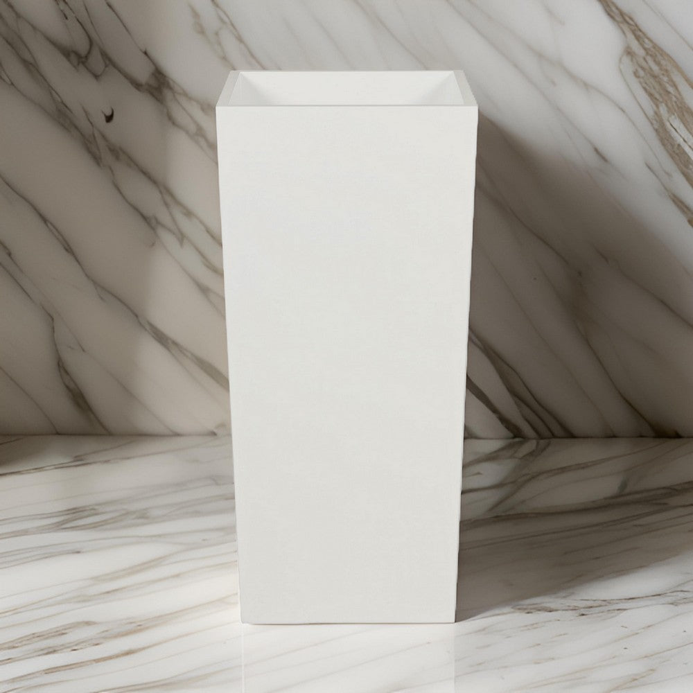 Zeny 32 Inch Tall Planter Vase with Hidden Insert, Tapered Barrel, White By Casagear Home