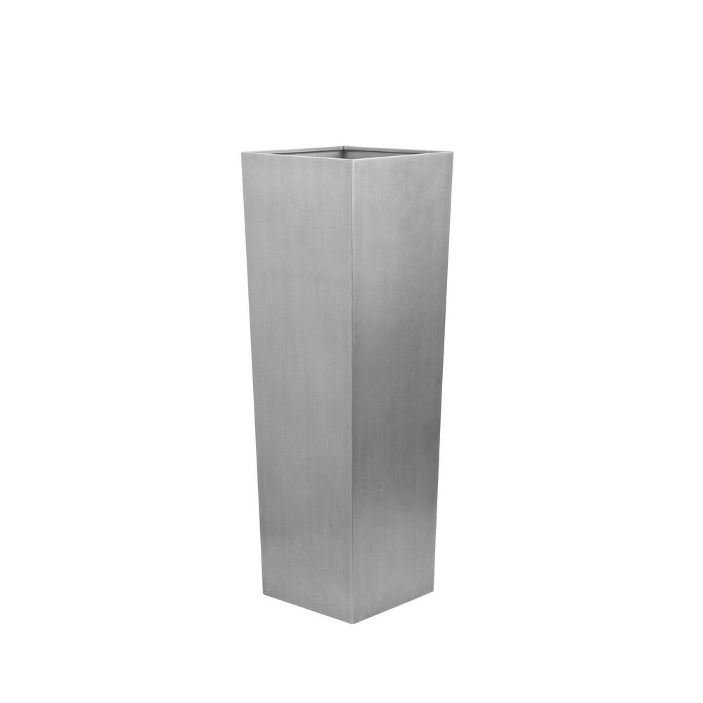 Zeny 48 Inch Tall Planter Vase with Hidden Insert, Tapered Barrel, Silver By Casagear Home