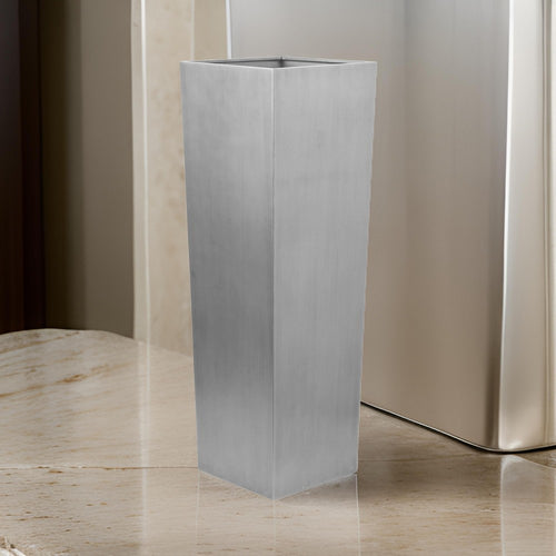 Zeny 48 Inch Tall Planter Vase with Hidden Insert, Tapered Barrel, Silver By Casagear Home