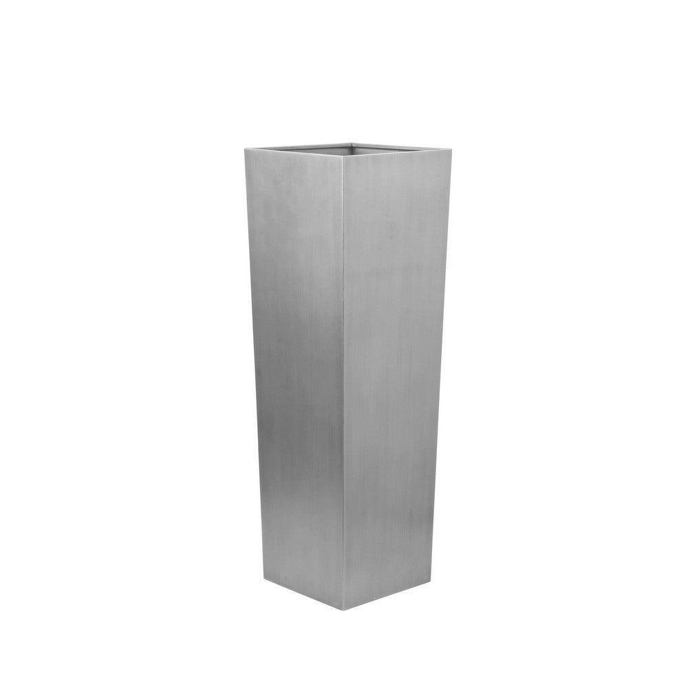 Zeny 48 Inch Tall Planter Vase with Hidden Insert, Tapered Barrel, Silver By Casagear Home