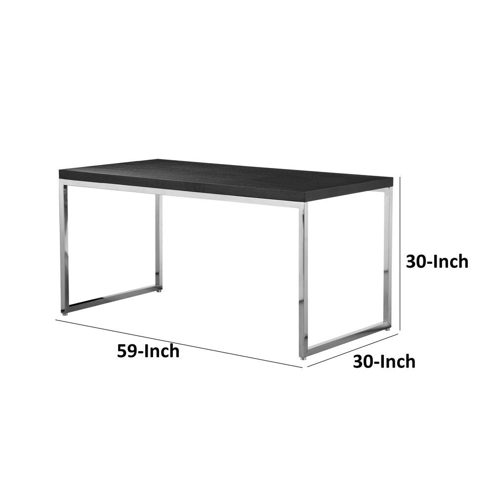 Rami 59 Inch Office Desk Rectangular Wood Top Square Steel Chrome Legs By Casagear Home BM316919