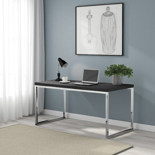 Rami 59 Inch Office Desk, Rectangular Wood Top, Square Steel Chrome Legs By Casagear Home