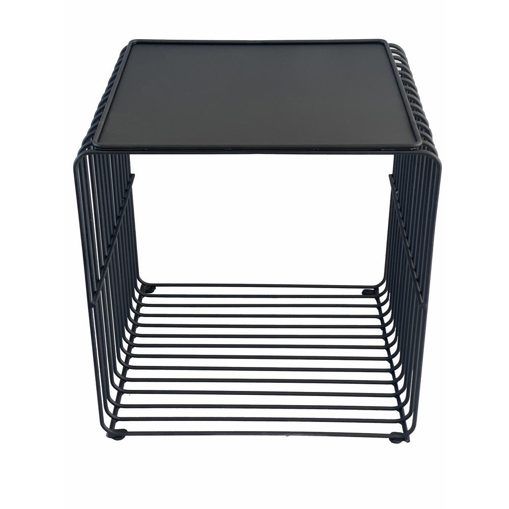 Reo 16 Inch Side End Table, Waterfall Black Metal Wire Frame By Casagear Home