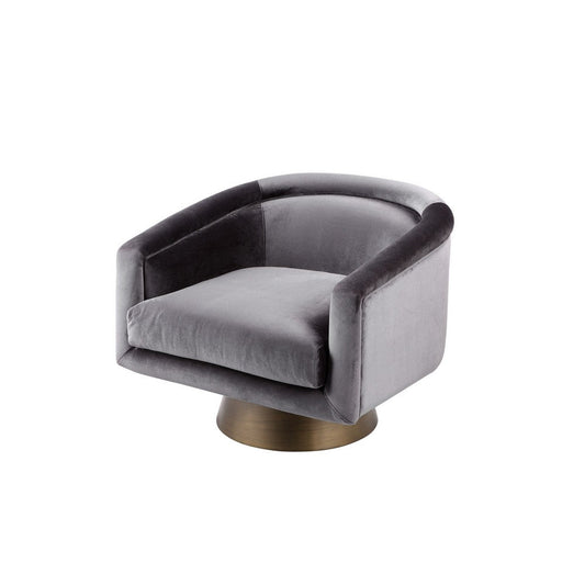Rxa 33 Inch Swivel Lounge Chair, Barrel Back, Padded Gray Velvet Upholstery By Casagear Home