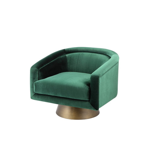 Rxa 33 Inch Swivel Lounge Chair, Barrel Back Padded Green Velvet Upholstery By Casagear Home