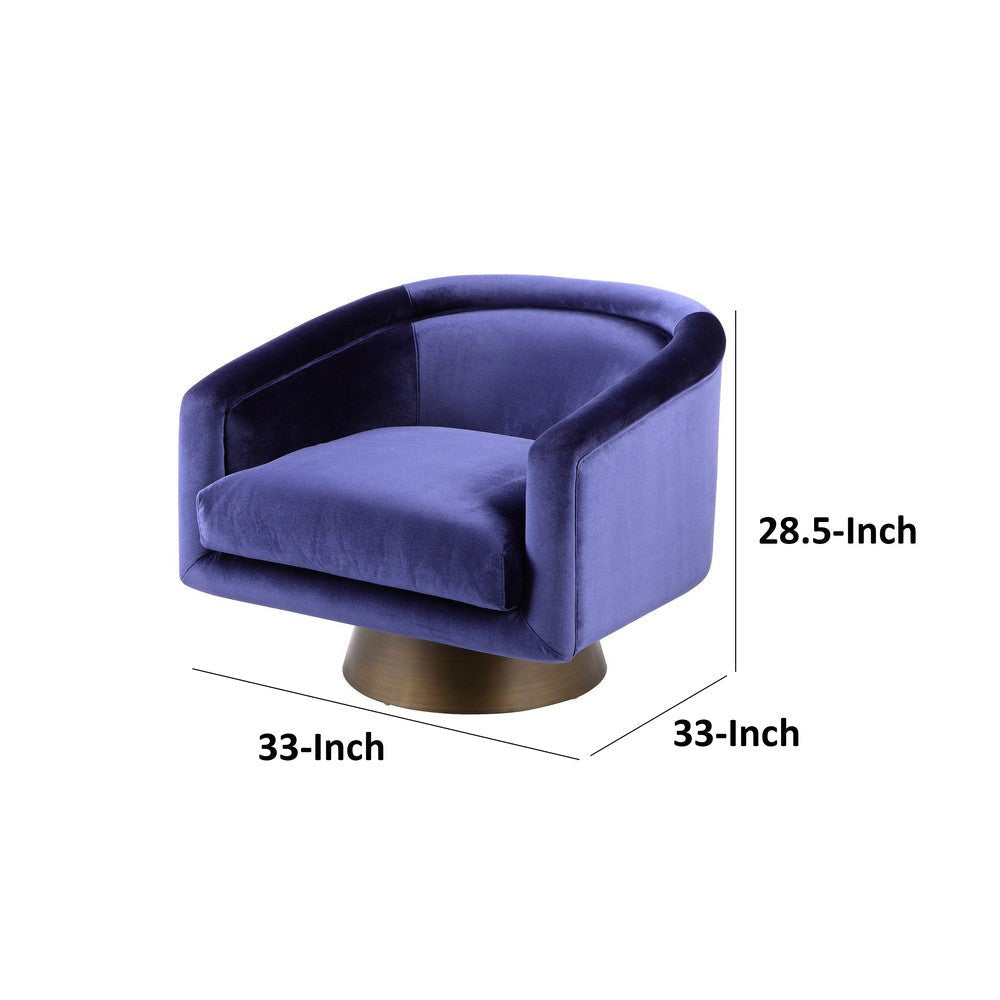 Rxa 33 Inch Swivel Lounge Chair, Barrel Back Padded Blue Velvet Upholstery By Casagear Home