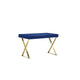 Rix 47 Inch Office Desk, 2 Drawers, X Cross Legs, Gold Steel, Blue Lacquer By Casagear Home