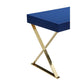 Rix 47 Inch Office Desk 2 Drawers X Cross Legs Gold Steel Blue Lacquer By Casagear Home BM316924