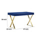 Rix 47 Inch Office Desk 2 Drawers X Cross Legs Gold Steel Blue Lacquer By Casagear Home BM316924