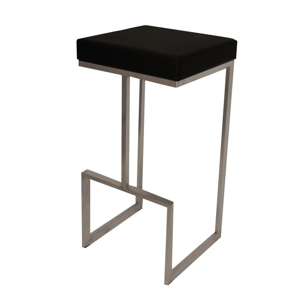 Roen 30 Inch Barstool Set of 2, Black Square Seat, Chrome Cantilever Base By Casagear Home