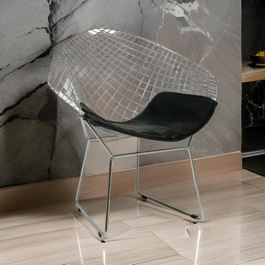 Lexy 33 Inch Accent Chair Set of 2, Black Faux Leather, Chrome Mesh Wire By Casagear Home