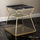 Lio 18 Inch Side End Table, Black Marble Top, Gold Open Hourglass Frame By Casagear Home