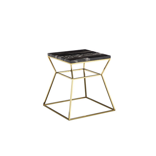 Lio 18 Inch Side End Table, Black Marble Top, Gold Open Hourglass Frame By Casagear Home