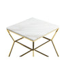 Lio 18 Inch Side End Table, White Marble Top, Gold Open Hourglass Frame By Casagear Home