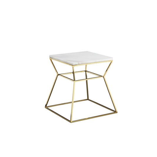 Lio 18 Inch Side End Table, White Marble Top, Gold Open Hourglass Frame By Casagear Home