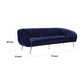 Lida 74 Inch Sofa Curved Modern Channel Tufting Blue Velvet Gold Metal By Casagear Home BM316940
