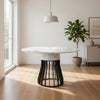 Jett 47 Inch Dining Table, White Round Marble Top, Metal Cage Frame Base By Casagear Home