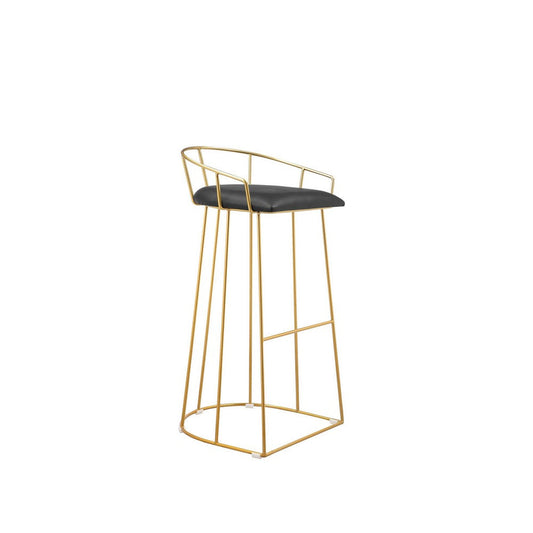 Cato 31 Inch Barstool Chair, Black Faux Leather, Gold Steel Open Frame By Casagear Home