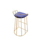 Cato 31 Inch Barstool Chair, Foam, Navy Blue Velvet, Gold Steel Open Frame By Casagear Home