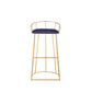 Cato 31 Inch Barstool Chair, Foam, Navy Blue Velvet, Gold Steel Open Frame By Casagear Home