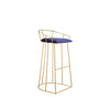 Cato 31 Inch Barstool Chair, Foam, Navy Blue Velvet, Gold Steel Open Frame By Casagear Home