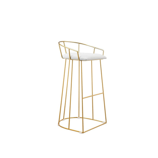 Cato 31 Inch Barstool Chair, White Faux Leather, Gold Open Steel Frame By Casagear Home