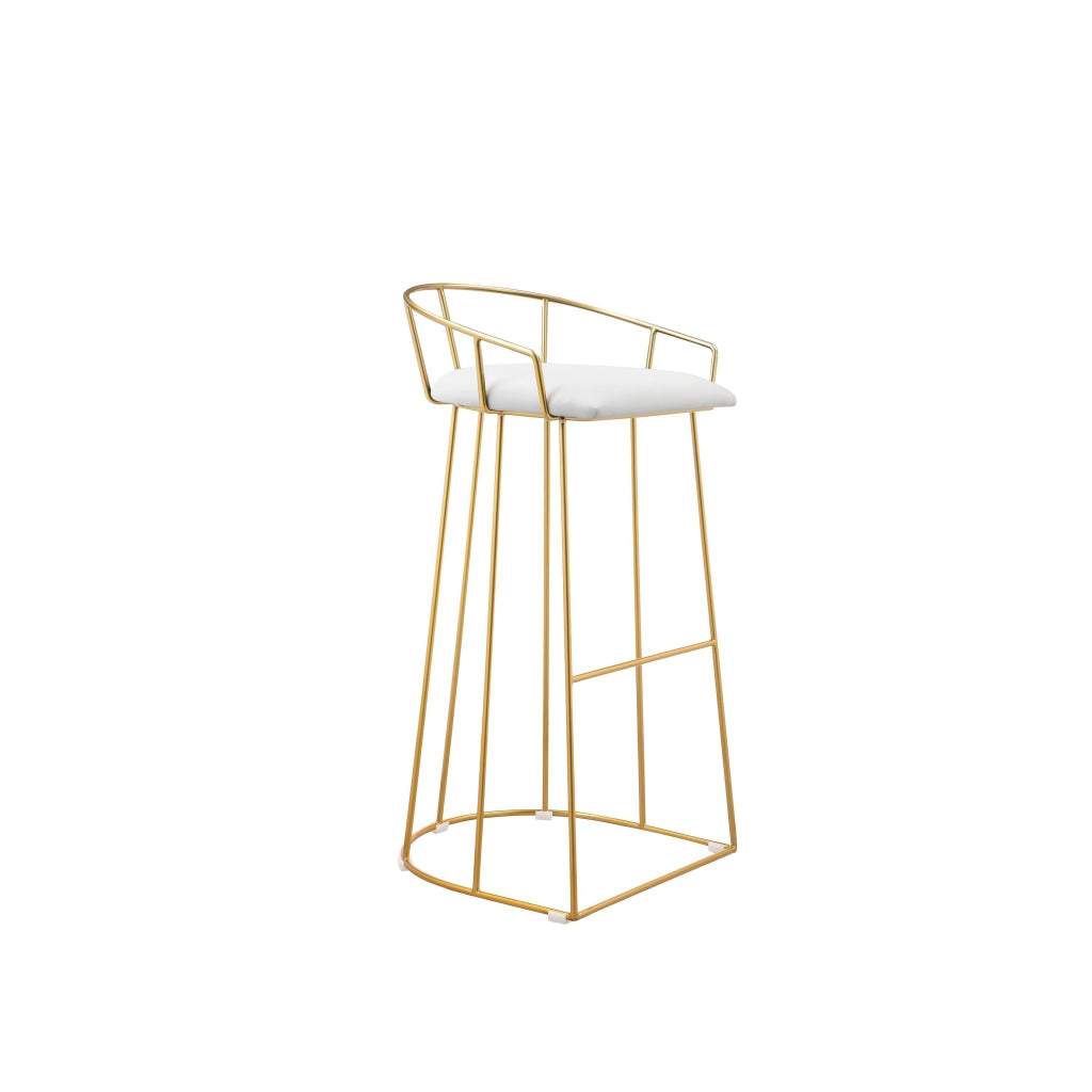 Cato 31 Inch Barstool Chair White Faux Leather Gold Open Steel Frame By Casagear Home BM316947