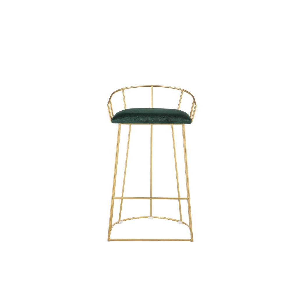 Cato 27 Inch Counter Stool Chair Green Velvet Gold Steel Open Metal Frame By Casagear Home BM316950