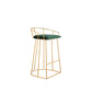 Cato 27 Inch Counter Stool Chair, Green Velvet, Gold Steel Open Metal Frame By Casagear Home