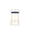 Cato 27 Inch Counter Stool Chair, Blue Velvet, Gold Steel Open Metal Frame By Casagear Home