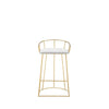Cato 27 Inch Counter Stool Chair, White Faux Leather, Gold Steel Frame By Casagear Home