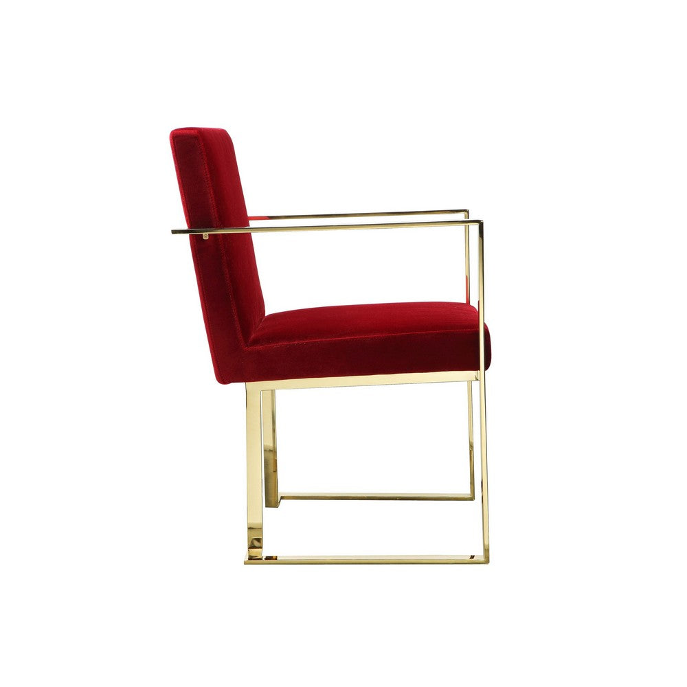 Boly 22 Inch Dining Side Chair Armchair, Maroon Velvet, Gold Steel Frame By Casagear Home