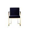 Boly 22 Inch Dining Side Chair Armchair, Navy Blue Velvet, Gold Steel Frame By Casagear Home