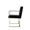 Boly 22 Inch Dining Side Chair Armchair, Navy Blue Velvet, Gold Steel Frame By Casagear Home