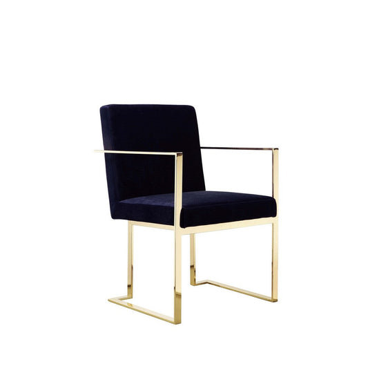Boly 22 Inch Dining Side Chair Armchair, Navy Blue Velvet, Gold Steel Frame By Casagear Home
