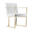 Boly 22 Inch Dining Side Armchair White Faux Leather Gold Steel Frame By Casagear Home BM316955