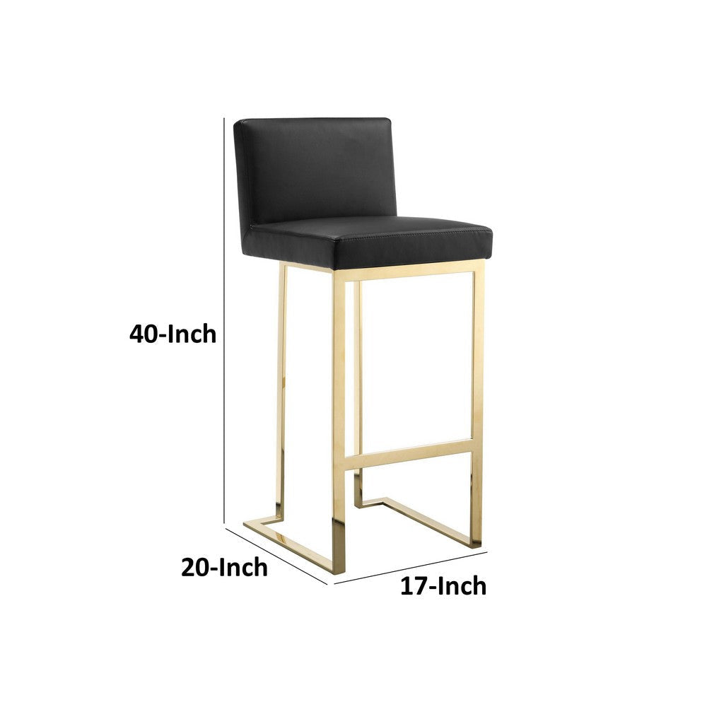 Boly 30 Inch Barstool Chair, Cushioned Black Faux Leather, Gold Cantilever By Casagear Home