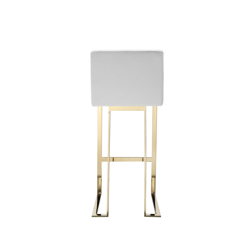 Boly 30 Inch Barstool Chair Cushioned White Faux Leather Gold Cantilever By Casagear Home BM316957