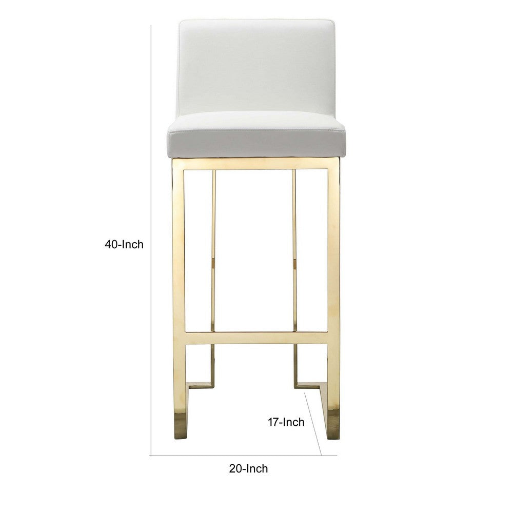 Boly 30 Inch Barstool Chair, Cushioned White Faux Leather, Gold Cantilever By Casagear Home