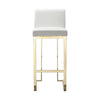 Boly 30 Inch Barstool Chair, Cushioned White Faux Leather, Gold Cantilever By Casagear Home