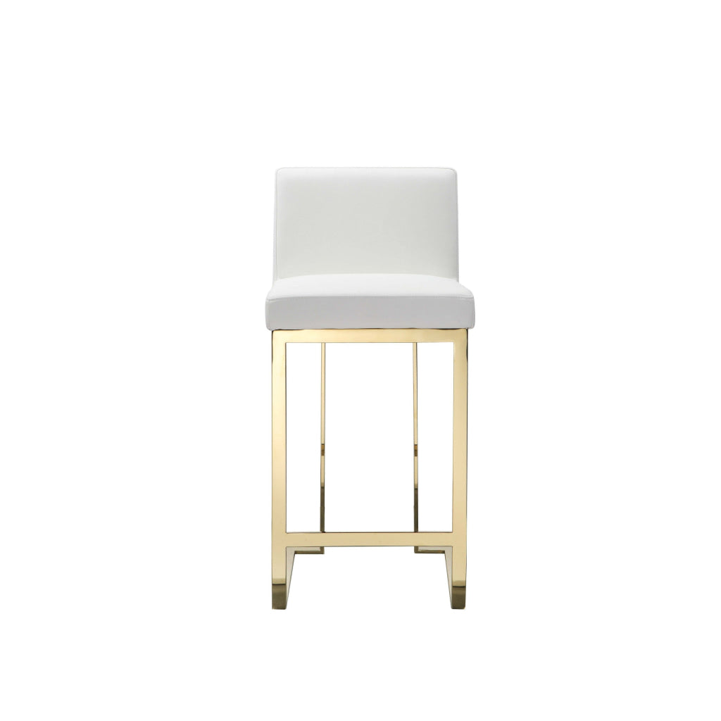 Boly 26 Inch Counter Stool Cushioned White Faux Leather Gold Cantilever By Casagear Home BM316958