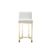 Boly 26 Inch Counter Stool Cushioned White Faux Leather Gold Cantilever By Casagear Home BM316958