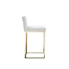 Boly 26 Inch Counter Stool Cushioned White Faux Leather Gold Cantilever By Casagear Home BM316958